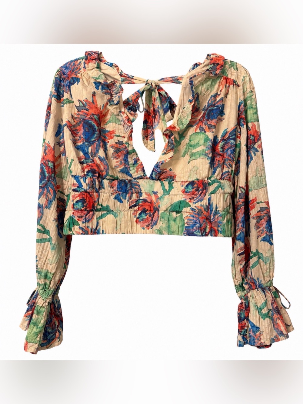 Floral Ruffle V-Neck Crop Top - Multicolor - Picture 5 of 9